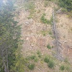 Steep slope of Skeena VMS setting of shallow marine sediments and volcanics hosting discordant sulphide veins and high grade base metal and precious metal stratabound sulphide beds at the Max target